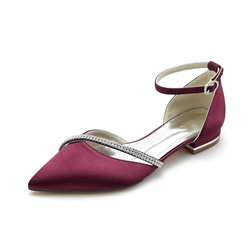 AORUIDA Damen Ballerinas Brautschuhe Lace Flache Schuhe Spitze Zehen Sandalen with Ankle Strap,Burgundy,40 EU AORUIDA Damen Ballerinas Brautschuhe Lace Flache Schuhe Spitze Zehen Sandalen with Ankle Strap,Burgundy,40 EU von AORUIDA
