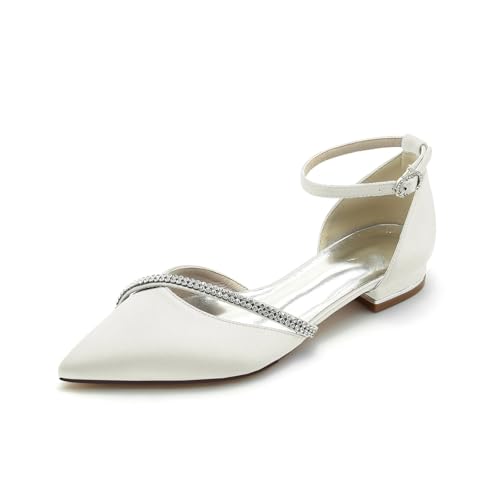AORUIDA Damen Ballerinas Brautschuhe Lace Flache Schuhe Spitze Zehen Sandalen with Ankle Strap,Elfenbein,43 EU AORUIDA Damen Ballerinas Brautschuhe Lace Flache Schuhe Spitze Zehen Sandalen with Ankle Strap,Elfenbein,43 EU von AORUIDA