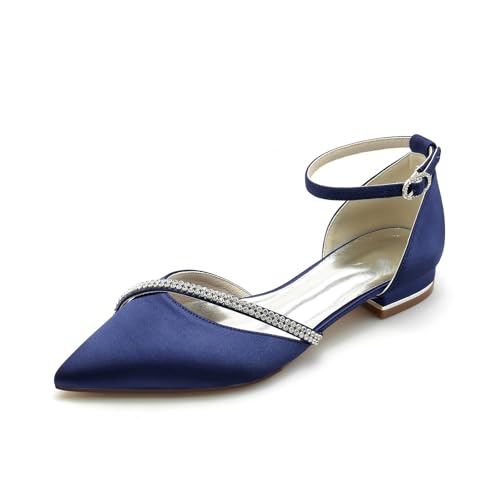 AORUIDA Damen Ballerinas Brautschuhe Lace Flache Schuhe Spitze Zehen Sandalen with Ankle Strap,Navy Blue,37 EU AORUIDA Damen Ballerinas Brautschuhe Lace Flache Schuhe Spitze Zehen Sandalen with Ankle Strap,Navy Blue,37 EU von AORUIDA