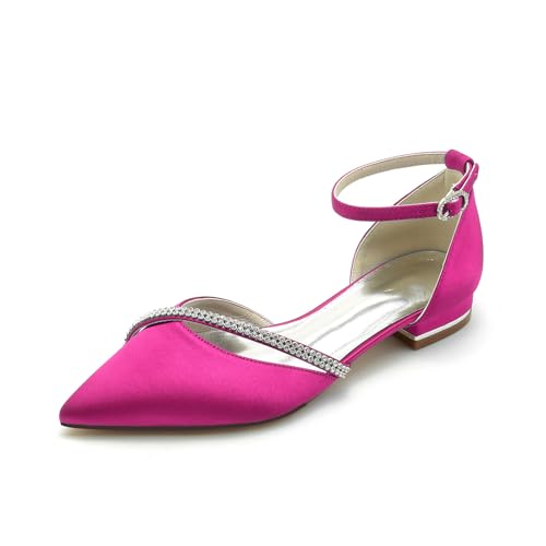 AORUIDA Damen Ballerinas Brautschuhe Lace Flache Schuhe Spitze Zehen Sandalen with Ankle Strap,Rose red,40 EU von AORUIDA