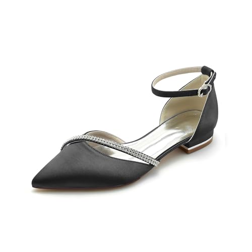 AORUIDA Damen Ballerinas Brautschuhe Lace Flache Schuhe Spitze Zehen Sandalen with Ankle Strap,Schwarz,42 EU AORUIDA Damen Ballerinas Brautschuhe Lace Flache Schuhe Spitze Zehen Sandalen with Ankle Strap,Schwarz,42 EU von AORUIDA