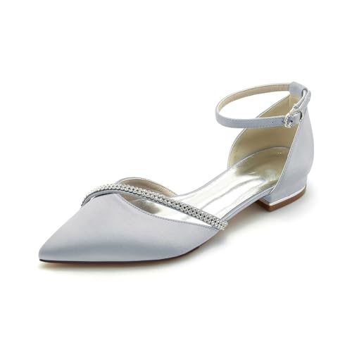 AORUIDA Damen Ballerinas Brautschuhe Lace Flache Schuhe Spitze Zehen Sandalen with Ankle Strap,Silber,43 EU AORUIDA Damen Ballerinas Brautschuhe Lace Flache Schuhe Spitze Zehen Sandalen with Ankle Strap,Silber,43 EU von AORUIDA
