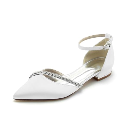AORUIDA Damen Ballerinas Brautschuhe Lace Flache Schuhe Spitze Zehen Sandalen with Ankle Strap,Weiß,43 EU AORUIDA Damen Ballerinas Brautschuhe Lace Flache Schuhe Spitze Zehen Sandalen with Ankle Strap,Weiß,43 EU von AORUIDA