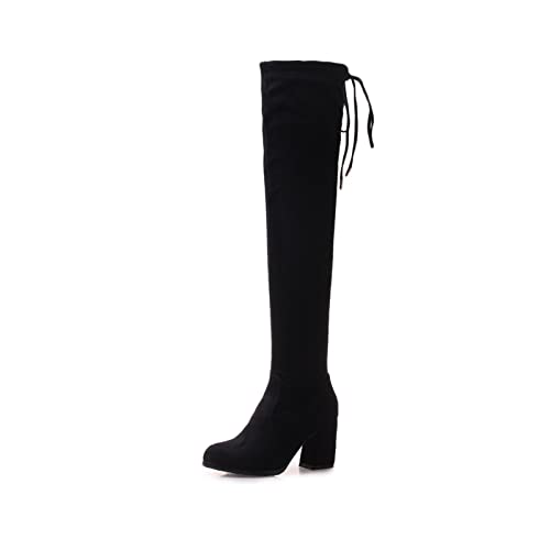 AORUIDA Damen Langschaft Stiefel Herbst und Winter mit Blockabsatz Wildleder Overknees Stiefel Knie Hohe Stiefel,Schwarz,37 EU von AORUIDA