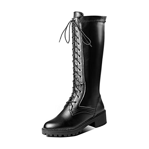 AORUIDA Damen Schnürstiefelette Gothic Punk PU Leder Niedrig Absatz Flache Overknees Stiefel Biker Army Militär Kampfstiefel Langschaft Stiefel,Black Short Tube,47 EU AORUIDA Damen Schnürstiefelette Gothic Punk PU Leder Niedrig Absatz Flache Overknees Stiefel Biker Army Militär Kampfstiefel Langschaft Stiefel,Black Short Tube,47 EU von AORUIDA