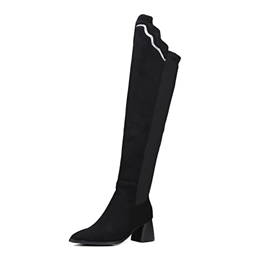AORUIDA Damen Stiefel Winter Spitze Zehen Wildleder mit Blockabsatz Elastisch Overknees Stiefel,Schwarz,38 EU AORUIDA Damen Stiefel Winter Spitze Zehen Wildleder mit Blockabsatz Elastisch Overknees Stiefel,Schwarz,38 EU von AORUIDA