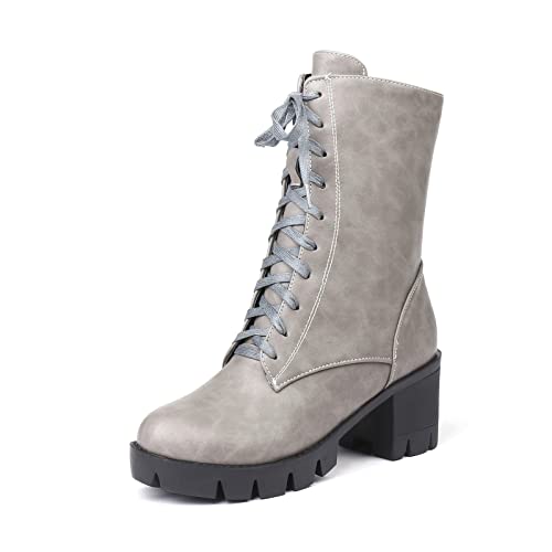 AORUIDA Damen Stiefeletten Beiläufig Leder Runde Toe Plattform mit Blockabsatz niedrigem Absatz Seite Reißverschluss Schnürstiefelette,Grau,45 EU AORUIDA Damen Stiefeletten Beiläufig Leder Runde Toe Plattform mit Blockabsatz niedrigem Absatz Seite Reißverschluss Schnürstiefelette,Grau,45 EU von AORUIDA