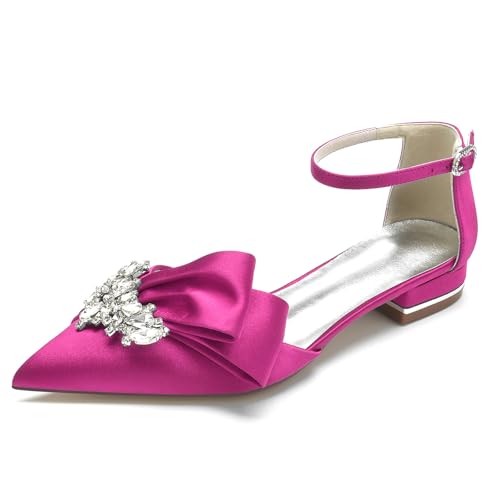 AORUIDA Flach Satin Schuhe für Hochzeit Spitze Zehen Mode Hochzeitsschuhe Brautschuhe Abendschuhe,Rose red,41 EU von AORUIDA