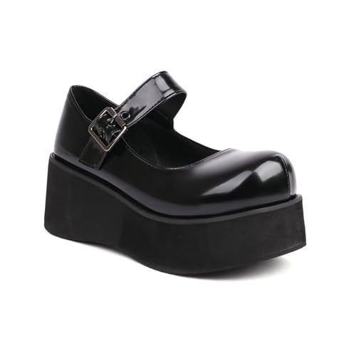 AORUIDA Frauen Plattform Keil Mary Jane Schuhe Modisch Und Bequem Frühling Sommer Geschlossene Zehenblock Knöchelriemen Kleid Lolita Prinzessin Schuhe,Schwarz,47 EU von AORUIDA