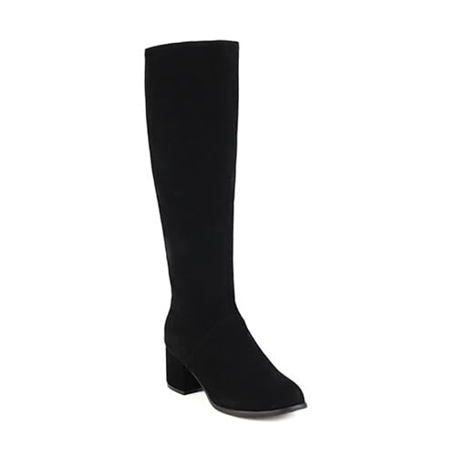 AORUIDAX Damen Kniehohe Stiefel Winter Wildleder Blockabsatz Hoher Absatz Stiefeletten,Schwarz,44 EU von AORUIDAX