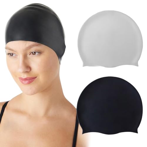 AORVYUI 2 Classic Unisex Silikon-Badekappe, Schwimmkappe für Frauen und Männer, badekappe herre,Badekappe mit Verstärktem Rand, Weiche und Strapazierfähige Schwimmkappe von AORVYUI
