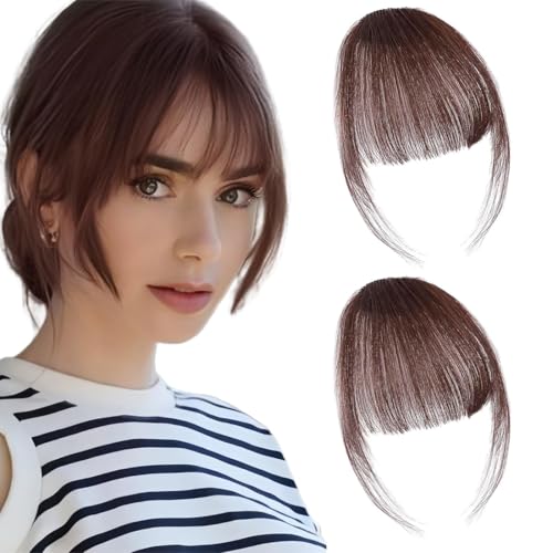 AORVYUI 2 Fringe Clips Echtes Haar, 100% natürliche Fransen Air Bangs French Bangs Fringe Extension Clips Echtes Haar Haarpflege Frauen Waschbar/Biegbar von AORVYUI