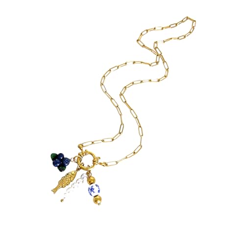 AOSAIXIS Aussage Halskette Edelstahlkette Für Frauen Die Nachahmungsperlen Und Trauben Blaubeer Muschel Anhänger Hervorheben AOSAIXIS Aussage Halskette Edelstahlkette Für Frauen Die Nachahmungsperlen Und Trauben Blaubeer Muschel Anhänger Hervorheben von AOSAIXIS