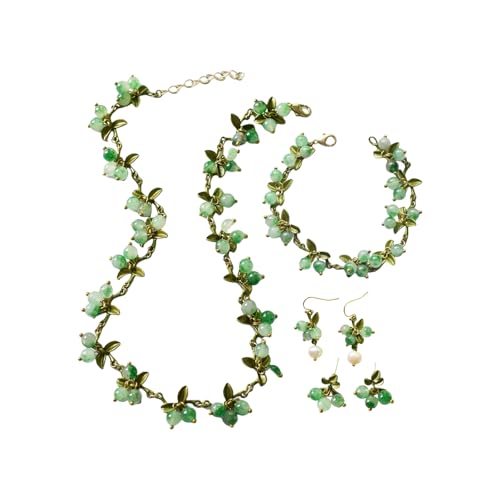 AOSAIXIS Blatt Halskette Armband Drop Ohrringe Perlen Halskette Ohrstollen Modern Schmuck Set Für Stilvolle Frauen Und Mädchen Vintage Pflanzenblattschmuck Set Geeignet von AOSAIXIS