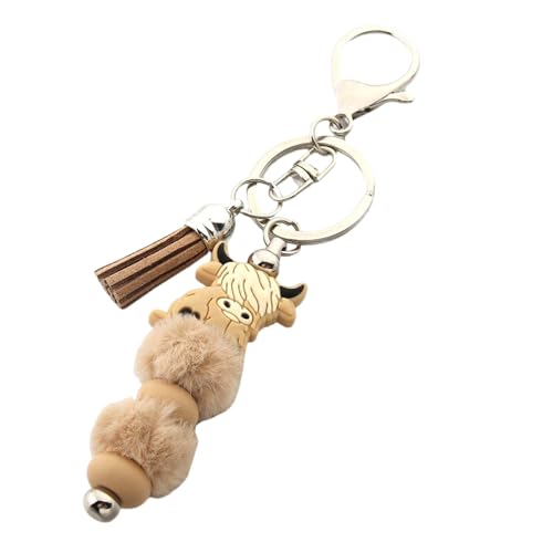 AOSAIXIS Cartoon Kuhschlüsselkette Mit Quasten Silikonperle Und Tierschlüsselung Anhänger Dekorationsbeutel Charme Rucksack Dekoration von AOSAIXIS