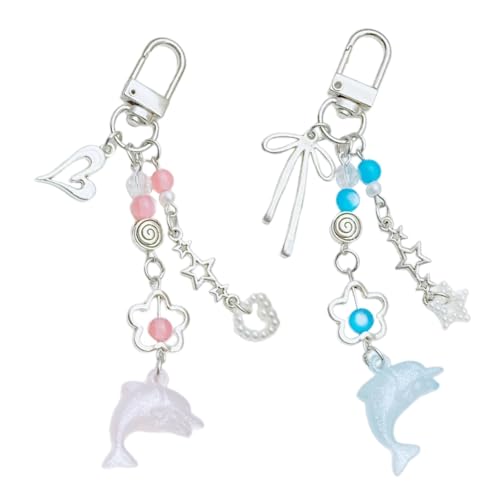 AOSAIXIS Delphin Anhängerschlüsselkette Mit Herz Bowknot Charm Acryl Perlen Keyring Modes Accessoire Für Schlüssel Und Taschen von AOSAIXIS