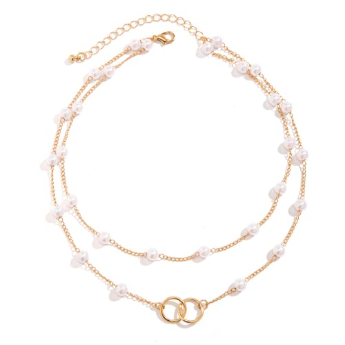 AOSAIXIS Elegante Multi Layer Halskette Mit Metallischen Pailletten Und Perlen Schlüsselbeinkette Die Für Partyverschleiß Oder Tägliche Outfits Geeignet Sind von AOSAIXIS