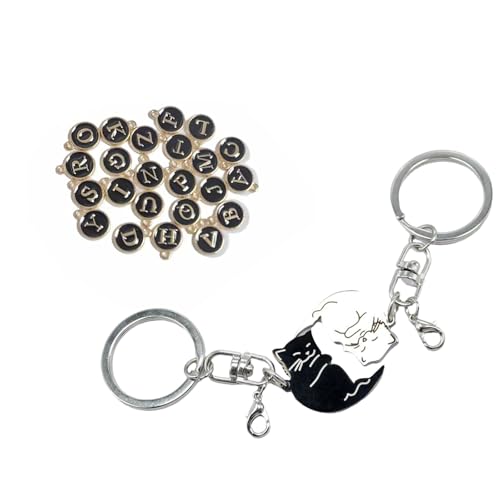 AOSAIXIS Elegante Schwarz Weiß Katze Schlüsselanhänger Für Paare Edelstahl Design Mit Anpassbaren Buchstaben Für Tägliches Zubehör AOSAIXIS Elegante Schwarz Weiß Katze Schlüsselanhänger Für Paare Edelstahl Design Mit Anpassbaren Buchstaben Für Tägliches Zubehör von AOSAIXIS