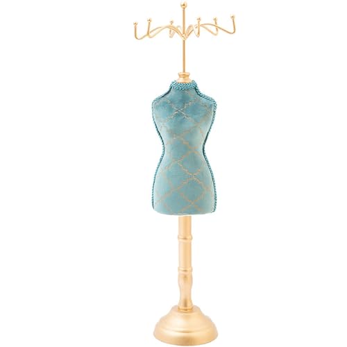 AOSAIXIS Eleganter Schmuckstand Für Frauen Blau Schaufensterpuppen Prinzessin Kleid Halskette Ohrringhalter Mit Goldenem Eleganter Harzschmuck von AOSAIXIS