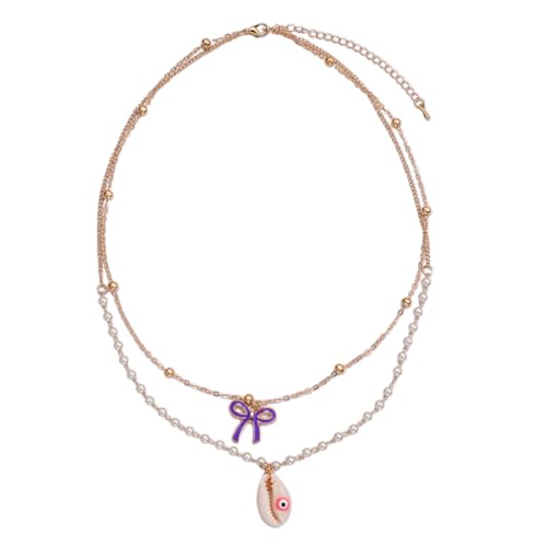 AOSAIXIS Exquisite Perlen Bowknot Halskette Für Frauen Elegante Mode Neck Kette Schmuck Mode Krawatte Schicht Halskette Kette von AOSAIXIS