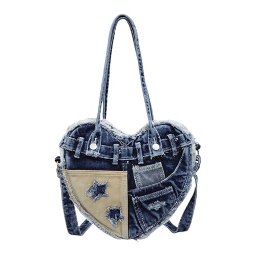 AOSAIXIS Frauen Bag DeniMs Denims Achselhaut Trendy Handtasche Große Kapazität Achselhöhle Einkaufsherzgeformte Schulterinnen Trendige Achselhöhlen Handtasche Pendeln Mode Schulter von AOSAIXIS