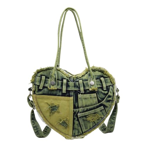 AOSAIXIS Frauen Bag DeniMs Denims Achselhaut Trendy Handtasche Große Kapazität Achselhöhle Einkaufsherzgeformte Schulterinnen Trendige Achselhöhlen Handtasche Pendeln Mode Schulter von AOSAIXIS