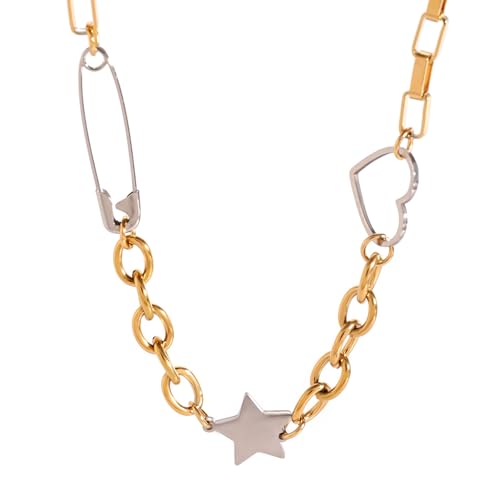 AOSAIXIS Gold Plattiert Edelstahl Halskette Fünf Punkte Stern Und Liebe Herzgesteuerte Halskette Für Frauen Täglich Schmuck Geschenk AOSAIXIS Gold Plattiert Edelstahl Halskette Fünf Punkte Stern Und Liebe Herzgesteuerte Halskette Für Frauen Täglich Schmuck Geschenk von AOSAIXIS