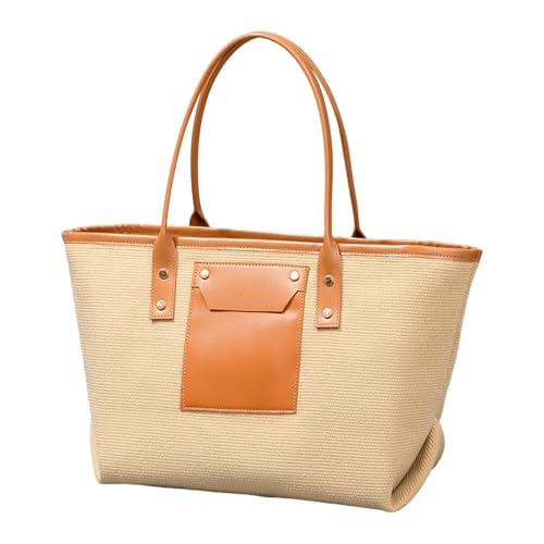AOSAIXIS Großer Gewebter Strandtasche Mit PU Leder Trimm Design Urlaub Handtasche Tasche Handtasche Schulter Für Schwimmreisen Fitnessstudio Frauen Urlaubsschulter Schulter von AOSAIXIS