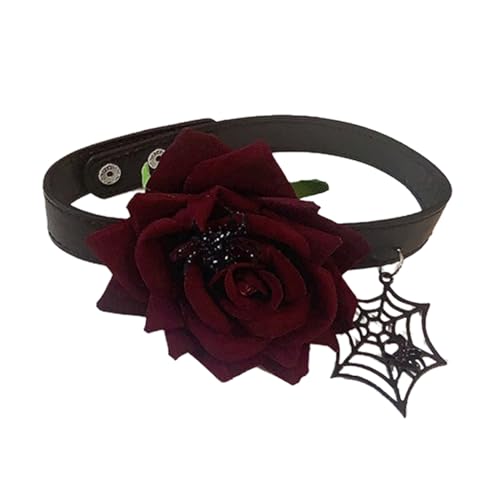 AOSAIXIS Halloween Spiderweb Schädel Rose Halskette Gotikkragenkette Übertriebene Blumenhorn Für Frauen Mädchen Schmuckparty Geschenk von AOSAIXIS
