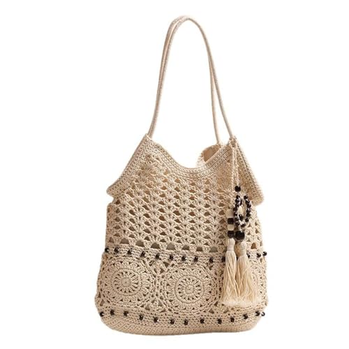 AOSAIXIS Handtasche Mit Perlen Quasten Gewebte Umhängetaschen Großer Kapazität Strandtasche Für Tägliche Nutzung Und Urlaubsfahrten Urlaubsbeutel von AOSAIXIS