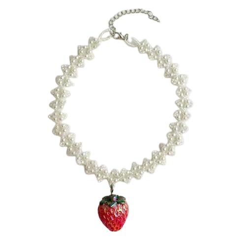 AOSAIXIS Kirsch Erdbeer Anhänger Halskette Doppelschicht Perlenkragen Halskette Süßschernblech Kette Halskette Party Schmuck von AOSAIXIS