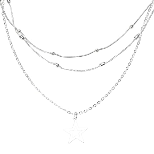 AOSAIXIS Mehrschichtige Satellitenkugelnketten Legierungs Halshains Hallow Fünf Punkte Stern Schlangeketten Für Modische Stürmer Damen von AOSAIXIS