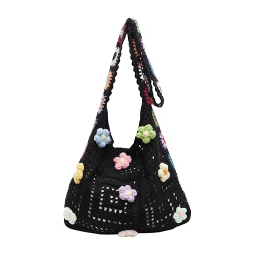 AOSAIXIS Mode Frauen Böhmisch Gestrickt Strandtasche Häkeltasche Mit Dekorativen Hohlen Mustern Und Verstellbarem Riemen Häkelschaltertasche von AOSAIXIS