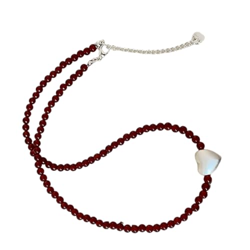 AOSAIXIS Mode Silberplattierte Halskette Mit Achatperlen Und Liebe Herzheizpendel Accessoire Für Stilvolle Frauen Täglich Gebrauch von AOSAIXIS