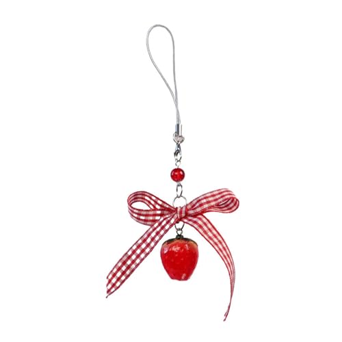 AOSAIXIS Niedliche Erdbeerwürfel Bowknot Anhänger Telefonhalle Lanyard Taschenschlüsselkäse Rucksack Rucksack Charme Autokette Dekorationskette von AOSAIXIS
