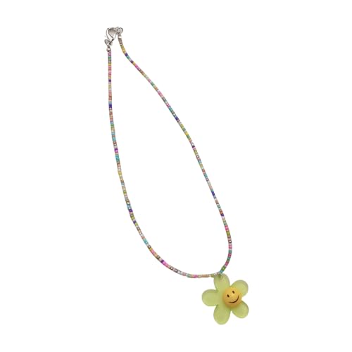 AOSAIXIS Perlen Halskette Modische Lächelnde Gesichtsblume Pendellennhalte Kette Verstellbarer Süßes Kühles Mädchen Schmuck Schlüsselbeinkette von AOSAIXIS