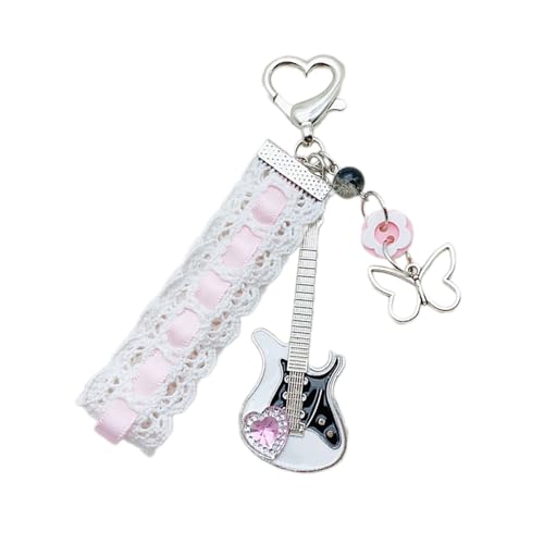 AOSAIXIS Ribbon Gitarre Schmetterling Keychain Süße Dekorationen Keyring Ornament Rucksack Handtasche Charm Anhänger Geschenk Für Mädchen Frauen Frauen von AOSAIXIS