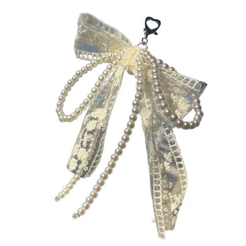 AOSAIXIS Schöner Bowknot Schlüsselring Accessoire Spielerischer Schlüsselbund Mit Band Und Perlen Bowknot Anhänger Stilvoller Keyrings Charme von AOSAIXIS