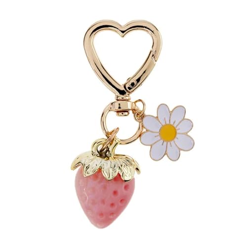 AOSAIXIS Schöner Erdbeer Und Blumenschlüsselhalter Modischer Schlüsselbeutel Anhänger Trendy Accessoire Für Rucksäcke Und Geldbörsen von AOSAIXIS