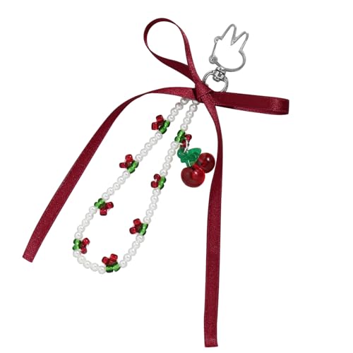 AOSAIXIS Stilvolle Faux Pearls Cherries Schlüsselbund Tragbare Perlen Kirschen Schlüsselbund Stylish Bowknot Keyrings Für Modeliebhaber von AOSAIXIS