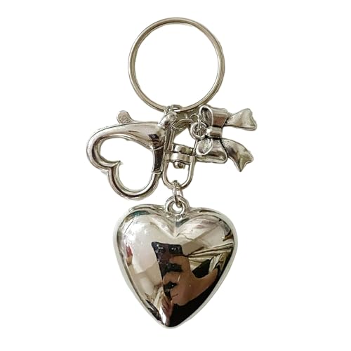 AOSAIXIS Sweet Bowknot Big Heart Anhänger Keyring Mode Silber Farbe Charme Schlüsselbundwagen Keyring Bag Anhänger Handtasche Accessoires von AOSAIXIS