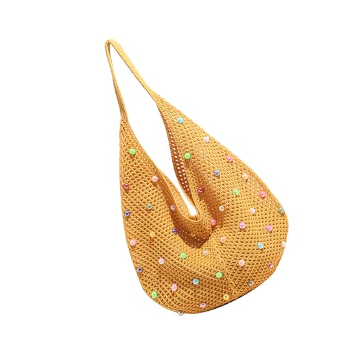 AOSAIXIS Women Beach Bag Häkeln Schulter Modehandtasche Mit Farbigen Perlen Schöne Achselhöhle Meer Für Reisen Frauen Strand Strand Unterarmer Modehandtasche Schöne Schulter von AOSAIXIS