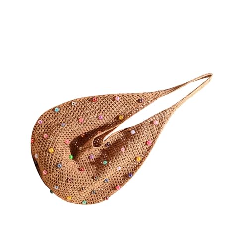 AOSAIXIS Women Beach Bag Häkeln Schulter Modehandtasche Mit Farbigen Perlen Schöne Achselhöhle Meer Für Reisen Frauen Strand Strand Unterarmer Modehandtasche Schöne Schulter von AOSAIXIS