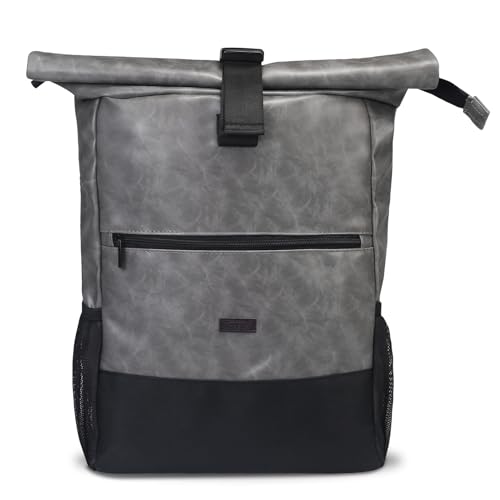 AOSBOS Rolltop Rucksack Herren Reiserucksack Damen Backpack Daypack Laptop Rollrucksack Wasserdicht Tagesrucksack Anti Diebstahl Tasche für Uni Schule Business Grau von AOSBOS