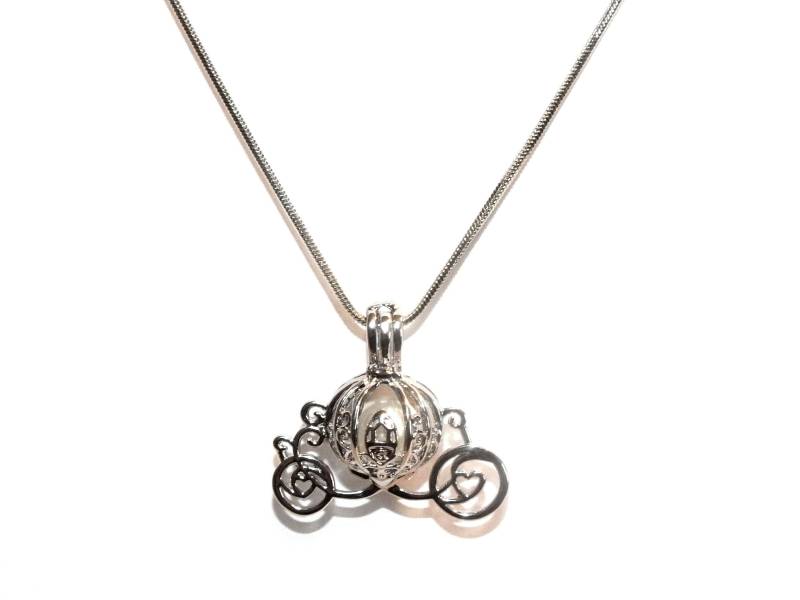 Aschenputtel Wagen Perle Käfig Anhänger Halskette - Versilbert Charm von AOSDESIGN