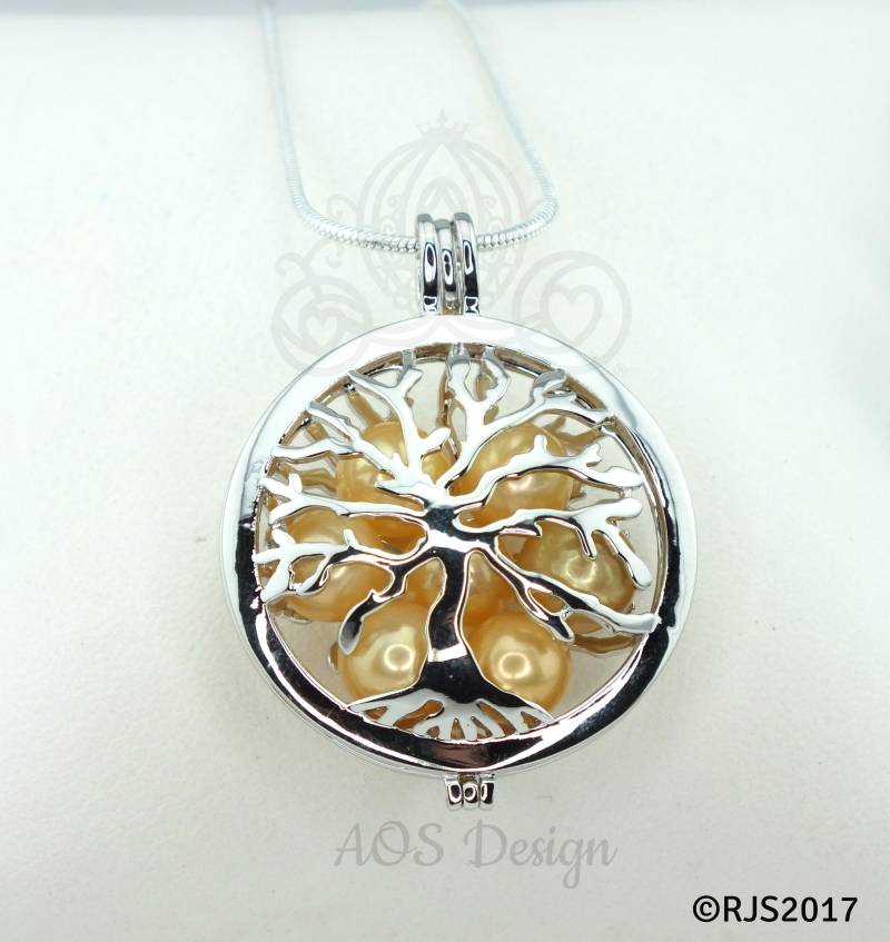 Baum Des Lebens Perle Käfig Anhänger Halskette - Versilbert Mom Schmuck von AOSDESIGN