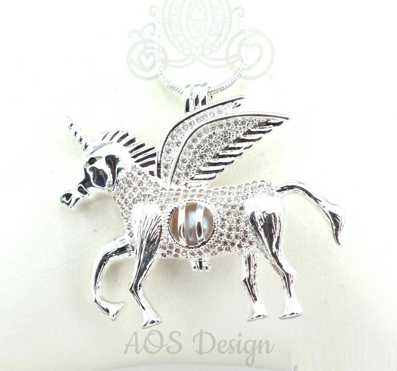 Einhorn Pegasus Perle Käfig Anhänger Halsketten Schmuck - Fantasy Halskette von AOSDESIGN