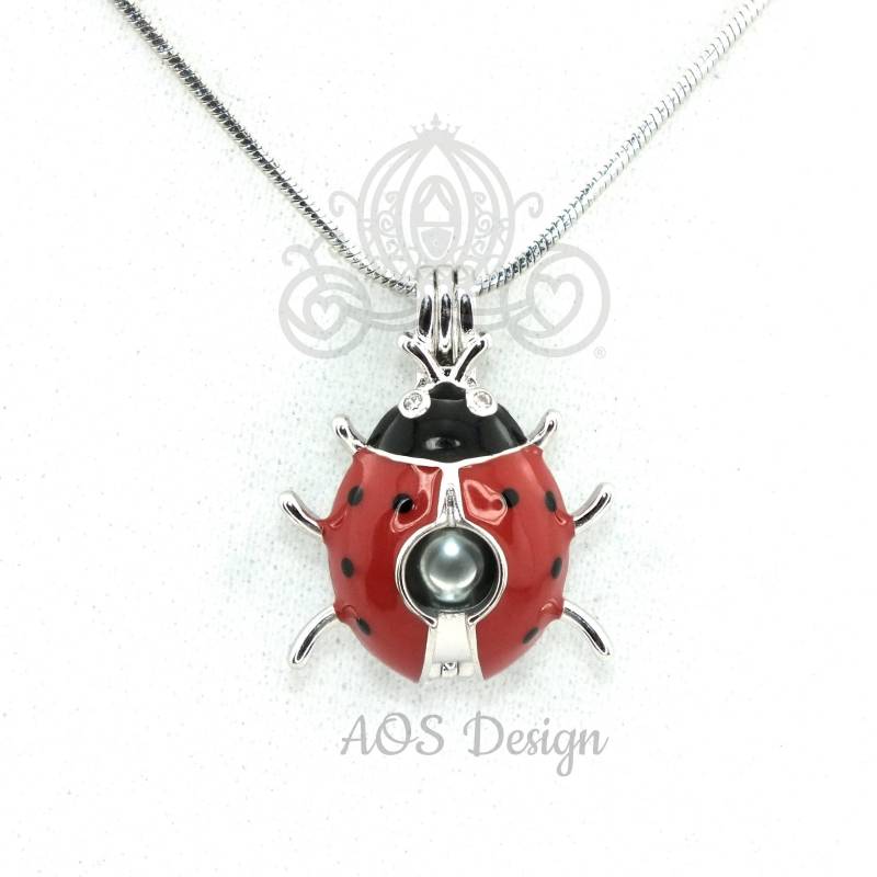 sterling Silber Marienkäfer Perle Käfig Halskette Emaille Charm Anhänger von AOSDESIGN