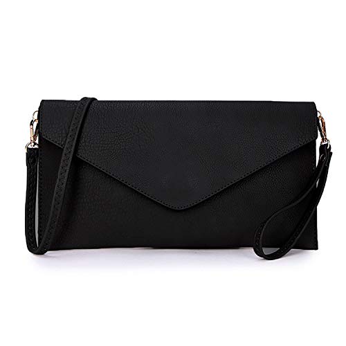 AOSSTA Damen-Clutch-Tasche, großer Umschlag, Clutch, für Damen, Umhängetasche, Hochzeit, Party, Abendtasche, new black, Large von AOSSTA