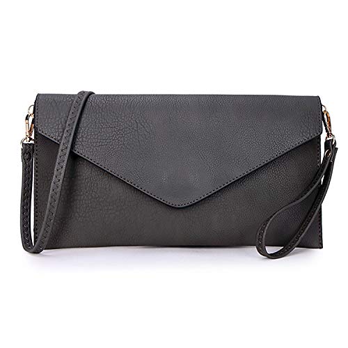 Aossta Damen-Clutch, groß, Umschlagtasche, Clutch für Frauen, Crossbody, Hochzeit, Party, Abendtasche, Grau dunkel, Medium von AOSSTA